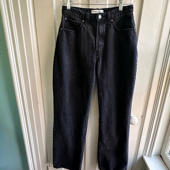 Abercrombie & Fitch Curve Love The Loose High Rise Jeans Black Long - Picture 2 of 8